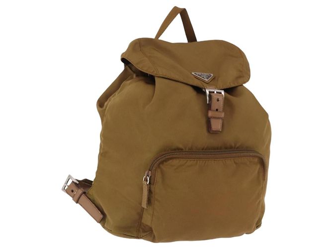 PRADA Backpack Nylon Brown Silver Auth 191597 Silvery