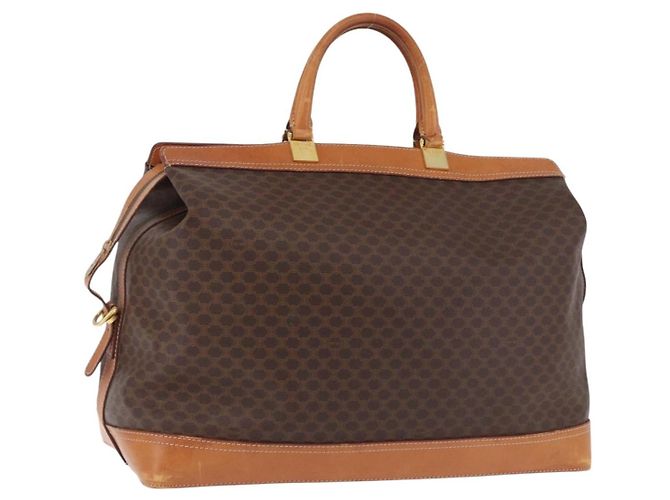 Céline CELINE Bolsa Boston em Canvas Macadam PVC Couro Marrom Ouro Auth bs36062 Dourado