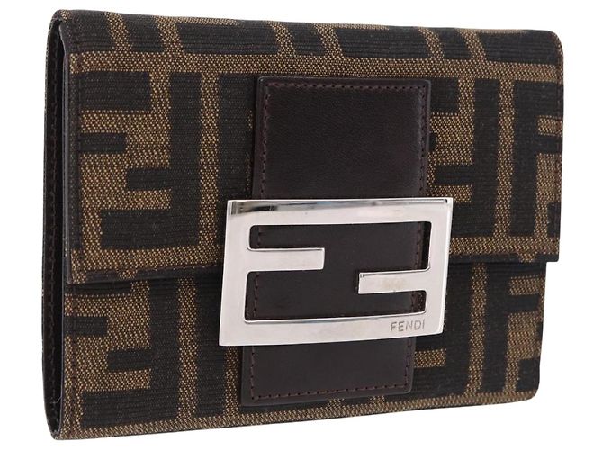 FENDI Zucca Canvas Mamma Baguette Wallet Black Brown Auth 193019V Marron Noir