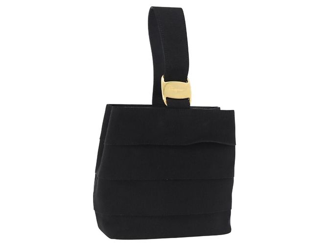 Borsa a mano Salvatore Ferragamo in tela nero e oro Auth bs36090A D'oro