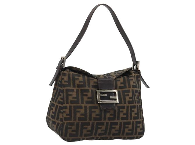 FENDI Zucca Canvas Mamma Baguette Borsa a tracolla Marrone Nero Auth 192302V