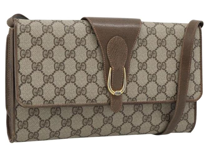 Borsa a Spalla GUCCI GG Supreme PVC Beige Oro Auth BA14372 D'oro