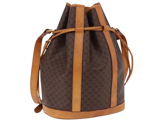Céline Bolsa de Ombro CELINE Macadam Canvas PVC Couro Marrom Ouro Auth bs36063 Dourado