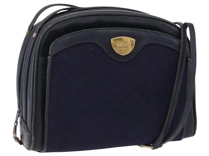 Borsa a Spalla GUCCI Micro GG Canvas Navy Gold Auth 192243 D'oro Blu navy