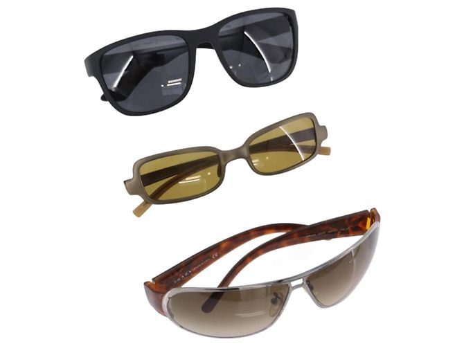 Occhiali da Sole PRADA Plastica Metallo 3 Set Nero Marrone Auth SW2622