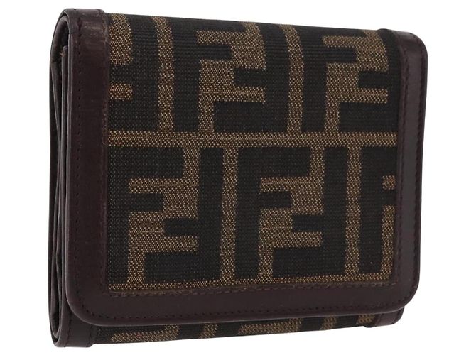 FENDI Zucca Canvas Wallet Black Brown Auth bs36073