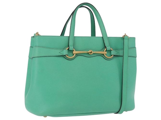 Bolsa GUCCI de couro 2way Verde Ouro 319795 Auth 192124V Dourado