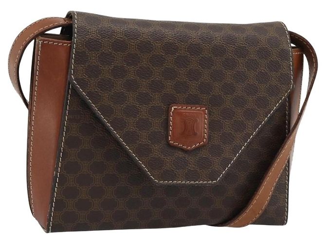 Céline Borsa a Spalla CELINE Macadam Canvas PVC Pelle Marrone Oro Auth 192261 D'oro