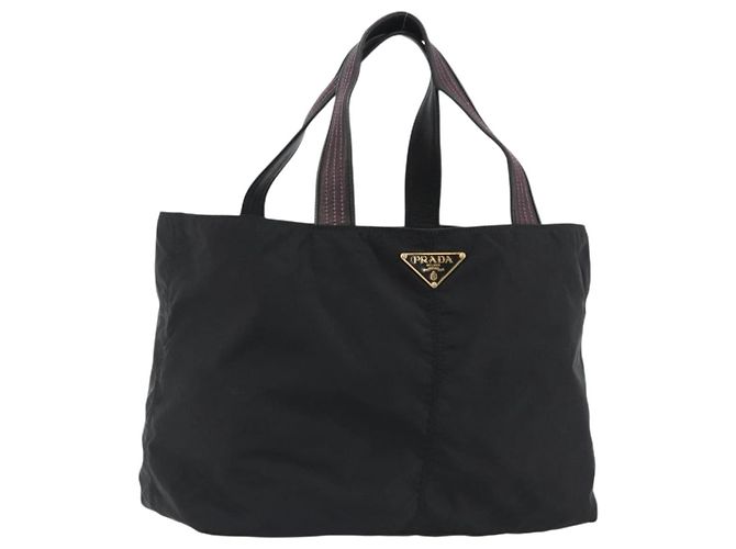 PRADA Tote Bag Nylon Schwarz Gold Auth 192232A Golden