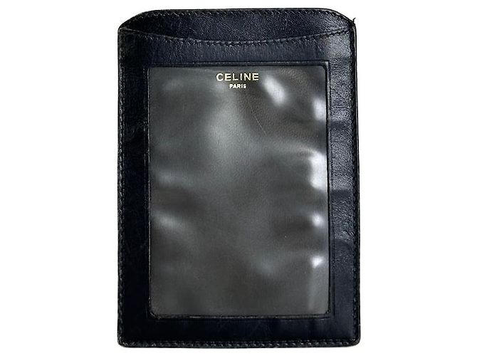 Triomphe Céline Vintage Celine Leather Card Holder Black Gold
