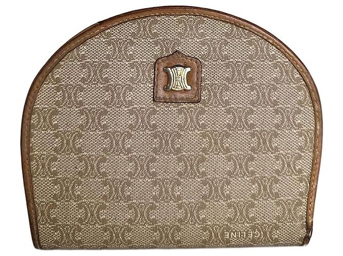 Edge Céline Vintage Celine Canvas Leather Trim Wallet Beige Brown