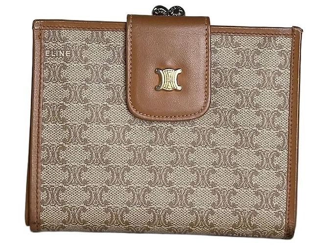 Céline Vintage Celine Macadam Monogram Canvas Wallet Beige Brown