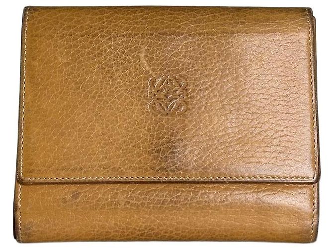 Vintage Loewe Grained Leather Wallet Tan Gold Camel