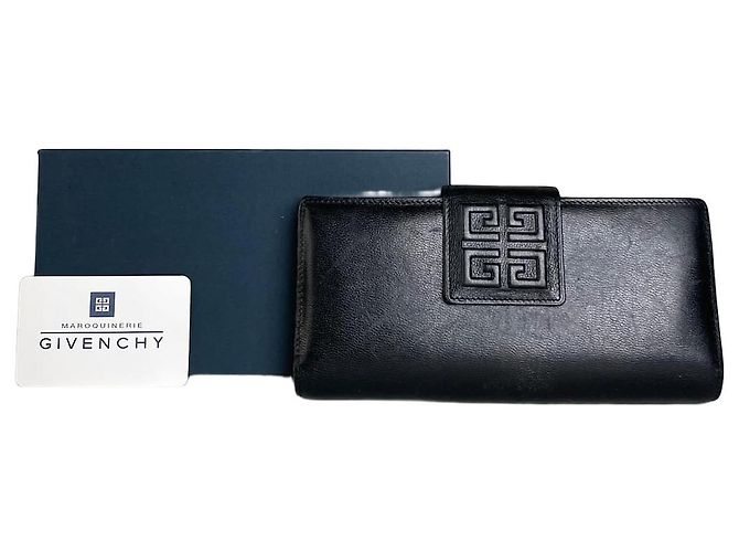 Vintage Givenchy Leather Wallet Black Gold Clasp