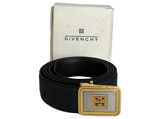 Vintage Givenchy Leather Belt Black Gold-Tone Buckle