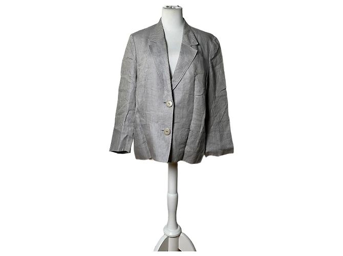Vintage Dior Linen Blazer Light Grey Stripe S