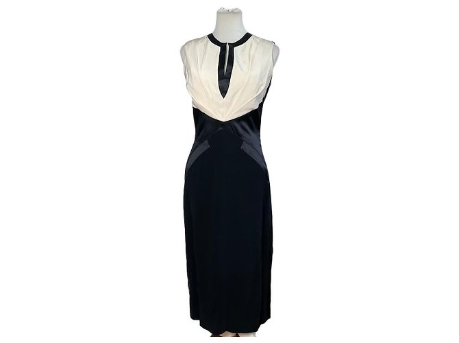 Vintage Givenchy Silk Dress Black Cream M