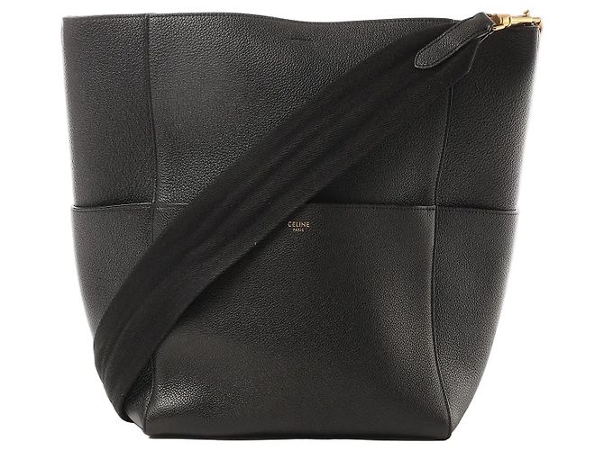 Céline CELINE Seau Sangle Bucket Leather Shoulder Bag en noir