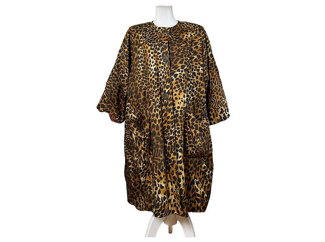 Cappotto vintage Givenchy in misto seta con stampa leopardata giallo e marrone L