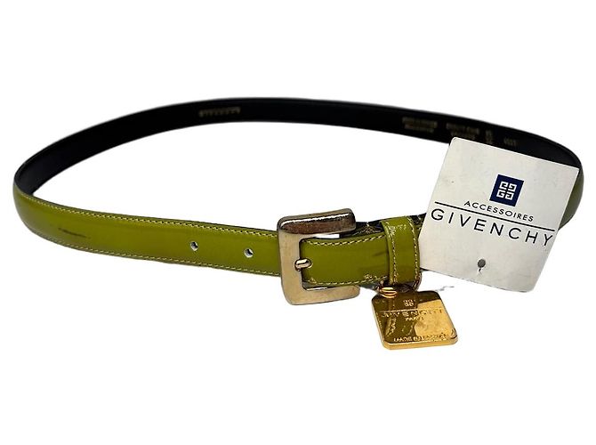 Vintage Givenchy Leather Belt Lime Green Black Gold Buckle