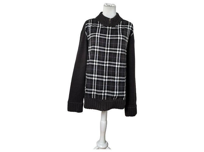 Vintage Burberry Woll-Check-Pullover für Herren Dunkelgrau M