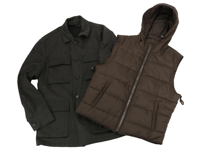 CC Collection Corneliani Wool Jacket with Removable Puffer Vest, Size 50 Brown