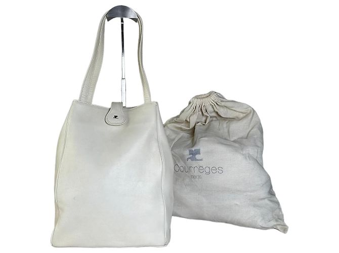 Sac cabas en cuir vintage Courreges Blanc