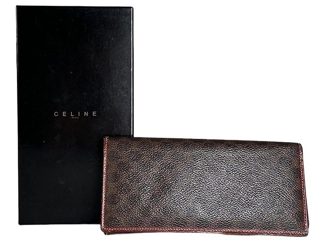 Luggage Céline Vintage Celine Macadam Monogram Leather Zip Wallet Brown Tan