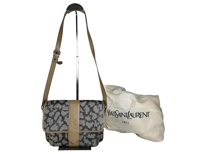 Sac à bandoulière en toile vintage Yves Saint Laurent Noir Beige 