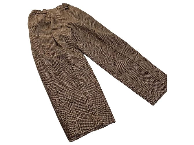 New Look Vintage Dior Checked Wool Blend Pants Brown Beige M