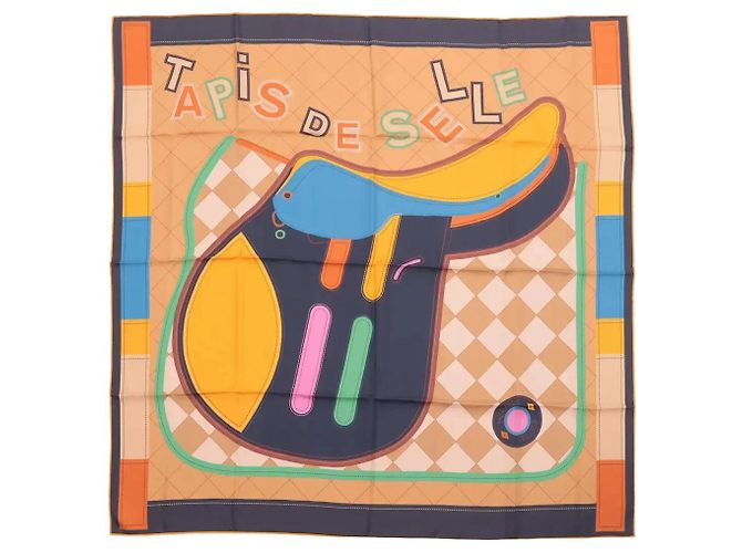 Carré 90 Hermès Double Face "Tapis de Selle" de seda Naranja