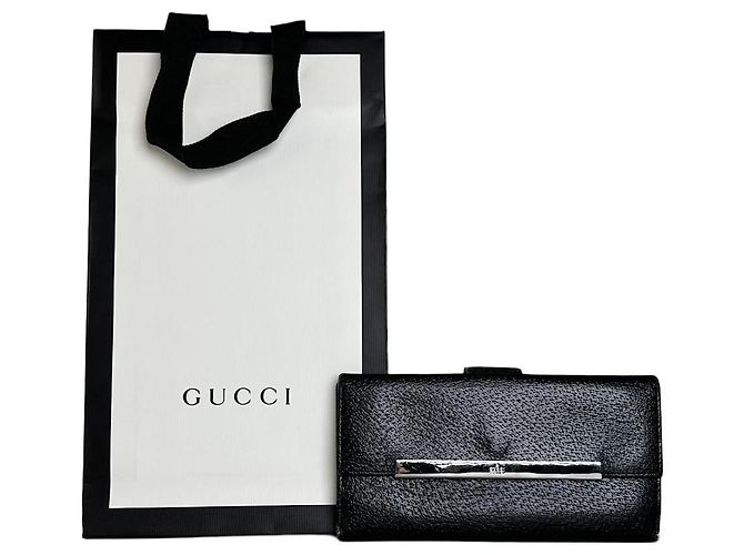 Vintage Gucci Textured Leather Wallet Black Silver