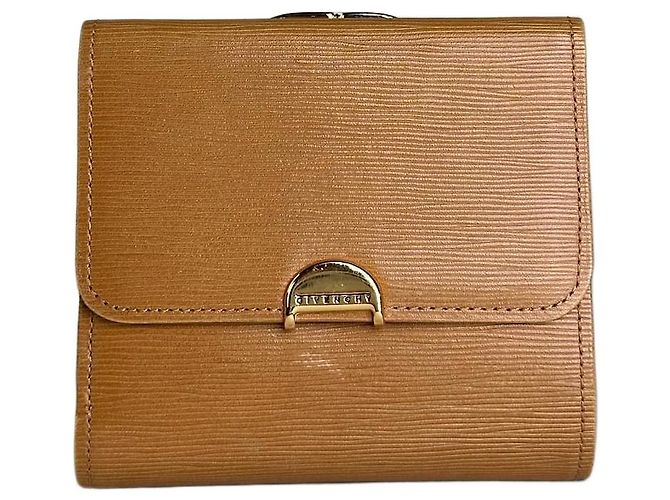 Vintage Givenchy Leather Wallet Tan Gold-tone Clasp Camel