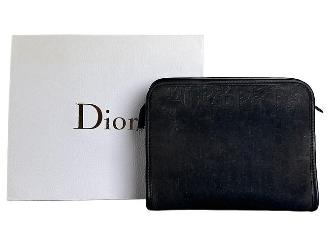 Vintage Dior Smooth Leather Pouch Black Silver