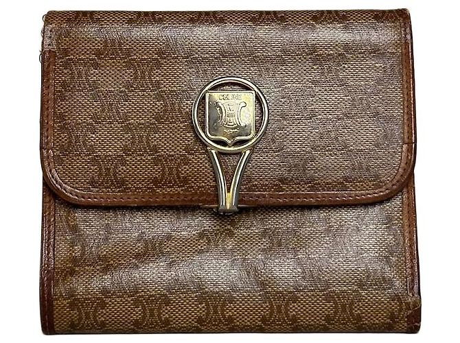 Edge Céline Vintage Celine Macadam Canvas Wallet Beige Brown