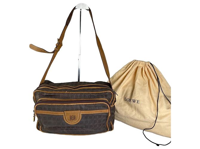 Borsa a Spalla Vintage Loewe Monogram Canvas Marrone Tan
