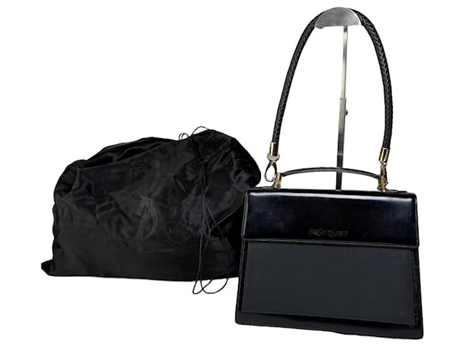 Vintage Yves Saint Laurent Lederhandtasche Schwarz Gold 
