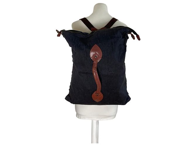 Vintage Issey Miyake Canvas Backpack Navy Brown Navy blue