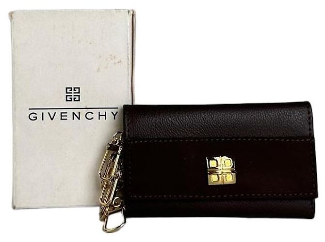 Vintage Givenchy Kalbsleder Schlüsselanhänger Dunkelbraun Gold