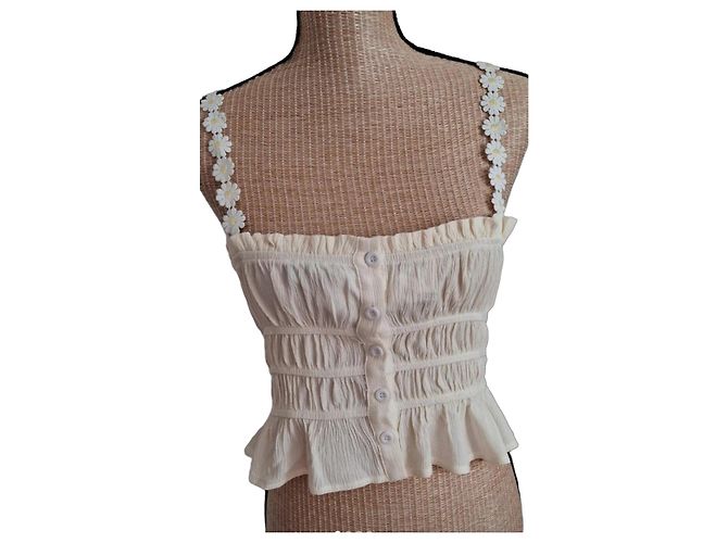 Autre Marque YCOSIC Smock-Crop-Top mit Margeriten-Trägern Roh
