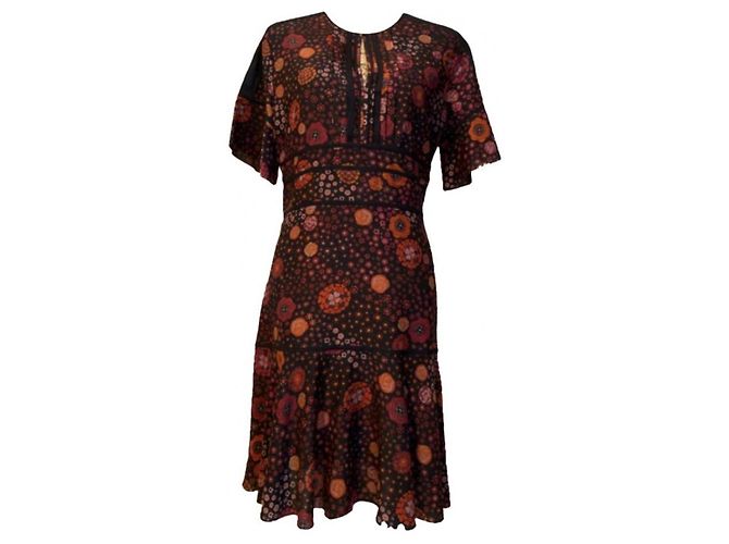 Burberry Seidenkleid mit Blumenprint Schwarz Pink Orange Bordeaux