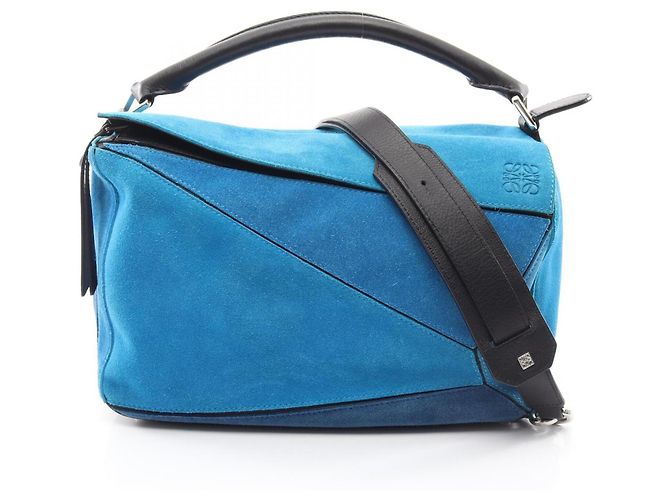 Borsa Loewe Puzzle Medium 2-Way Handbag Nero Blu