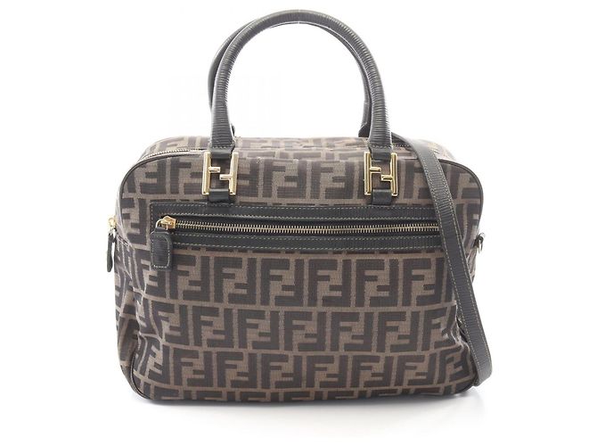 Bolsa 2-Way Fendi Zucca Marrom Preto