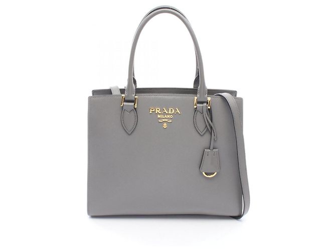Prada Grauer Leder 2-Way Tote Bag Braun