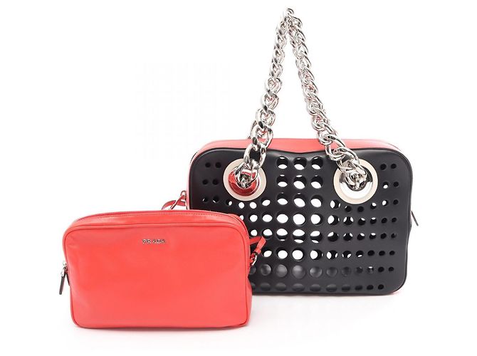 Tote Sac cabas perforé Prada City Fori Noir Rouge