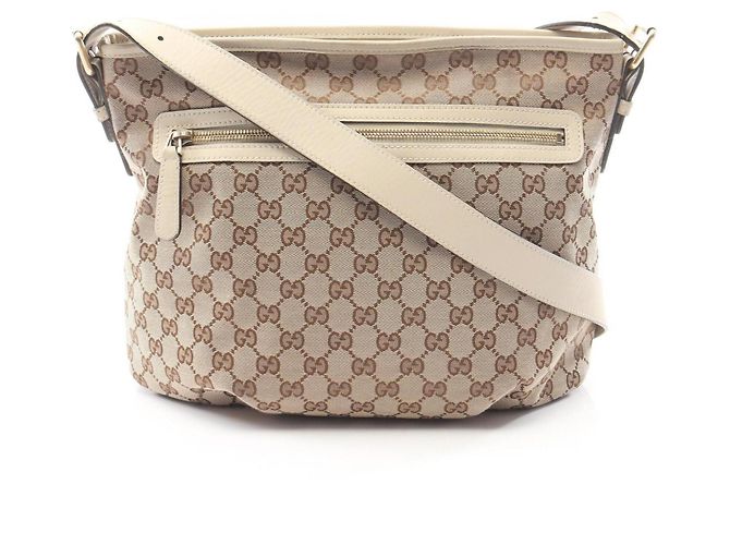 Borsa a Spalla Gucci GG Canvas Bianco Beige