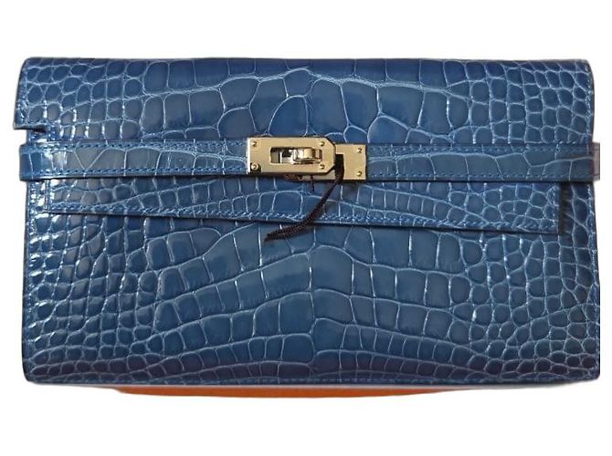 Hermès Kelly Alligator Leather Wallet Blue