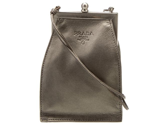 Prada silberne Lederhandtasche mit Knebelverschluss Metallisch