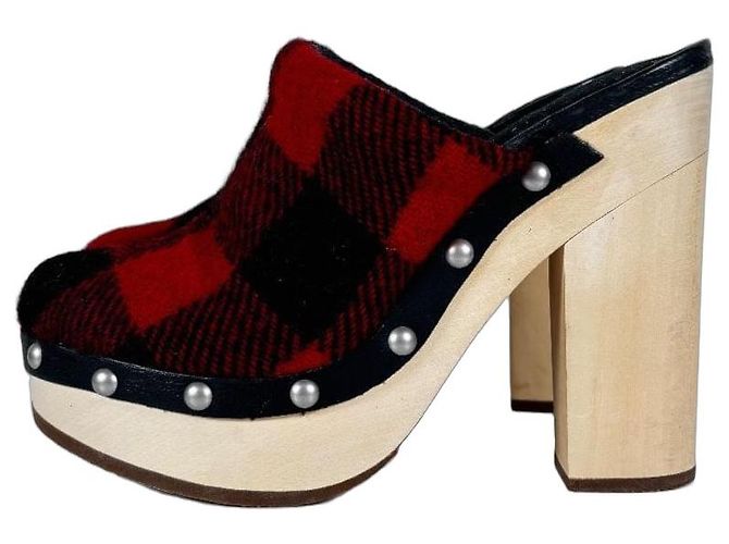 Woolrich Red and Black Plaid Wool Clogs