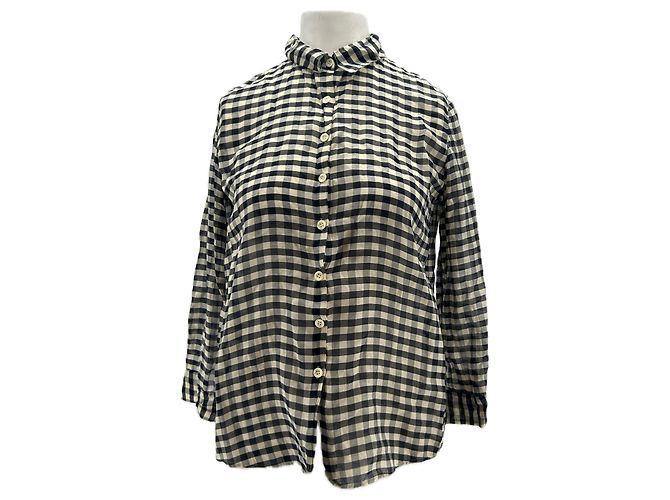 Autre Marque Camicia a quadri in cotone nera CORTANA Nero
